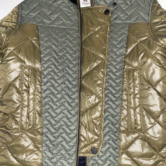 H&M Studio Fall 2015 AW15 Khaki Olive Green Quilted Bomber Jacket Size 4 - Picture 8 of 16